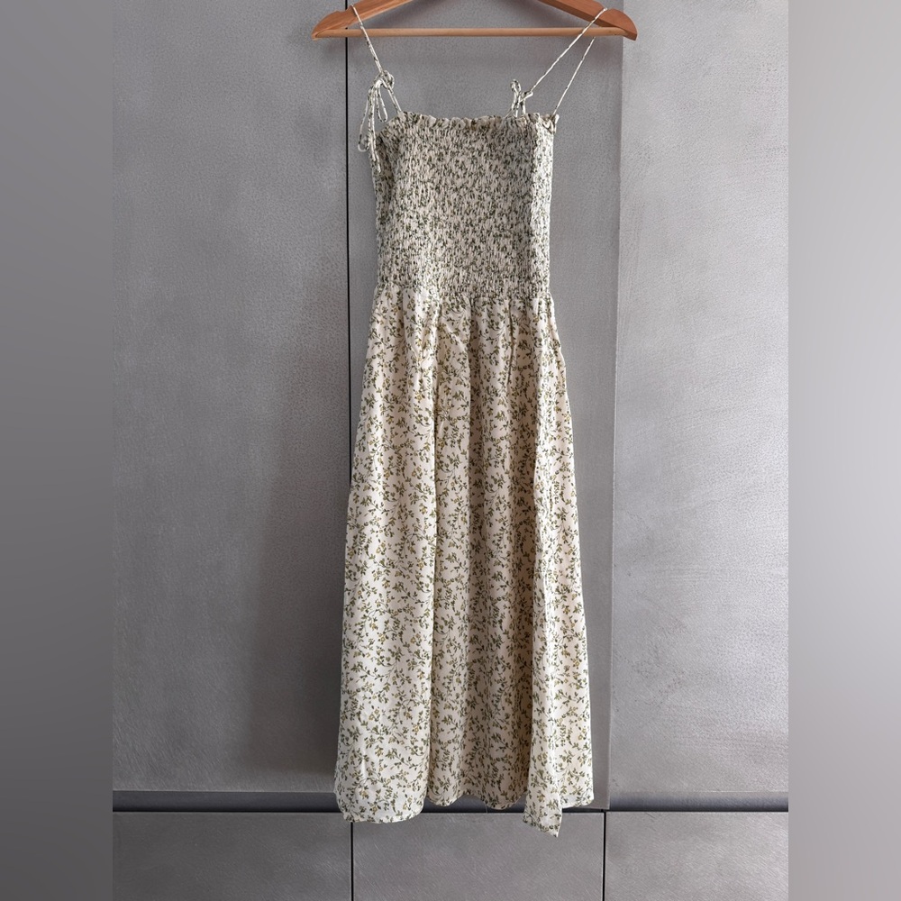 Reformation Cream Midi Dress with Green Floral Print - Picture 3 of 5